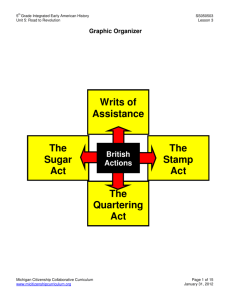Writs of Assistance The Quartering Act The Stamp Act The Sugar Act