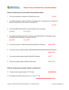 Number Theory Worksheet Key: Scientific Notation