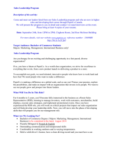 Sales Leadership Program Description of the activity: Come and