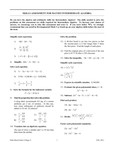 skills assessment for mat1033 intermediate algebra