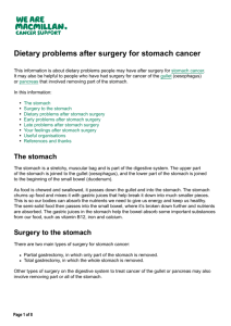 Dietary problems after surgery for stomach cancer