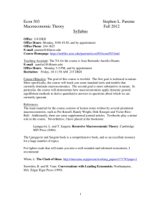 Econ 503 Stephen L. Parente Macroeconomic Theory Fall 2012