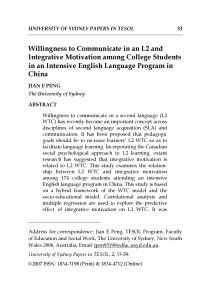 Willingness to Communicate in an L2 and Integrative Motivation