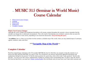 MUSIC 315 (Seminar in World Music) Course Calendar