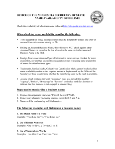 Office of the Minnesota Secretary of State. Name availability guidelines