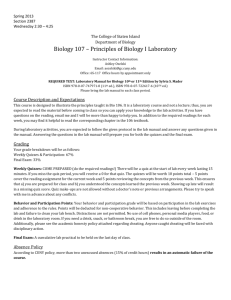 Biology 107 – Principles of Biology I Laboratory