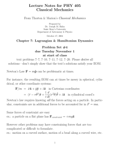 Lecture Notes for PHY 405 Classical Mechanics