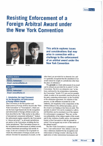 Resisting enforcement of a foreign arbitral award under the New
