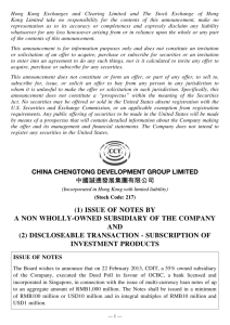 (1) issue of notes by a non wholly-owned subsidiary of the company