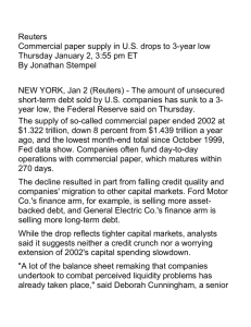 Reuters Commercial paper supply in US drops to 3