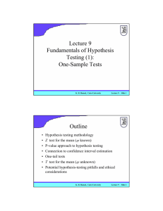 Lecture 9 Fundamentals of Hypothesis Testing (1): One