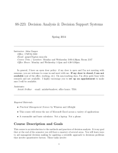 88-223: Decision Analysis & Decision Support Systems