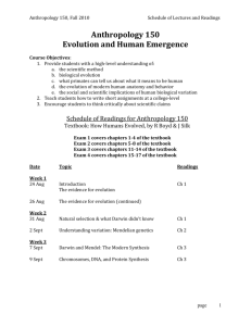 Evolution and Human Emergence. ANTH 150
