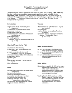 Biology 232 - Physiology & Anatomy I Review Sheet