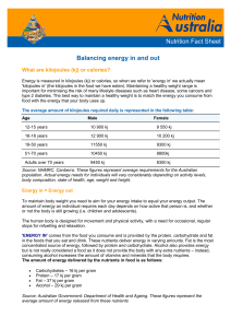 Balancing energy in and out Nutrition Fact Sheet