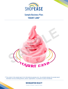 Sample Business Plan, Yogurt - Weingarten Realty Investors
