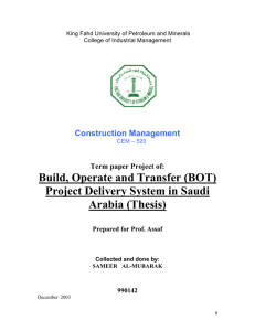 Build, Operate and Transfer (BOT) Project Delivery System in Saudi