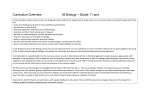 Curriculum Overview IB Biology – Grade 11 and