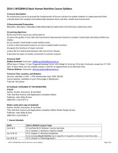 2014-1 NFS284H1S Basic Human Nutrition Course Syllabus