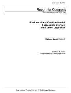 Presidential and Vice Presidential Succession: Overview and