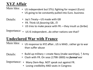 XYZ Affair Main Idea: Details: Importance: Undeclared War with