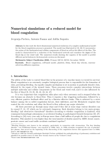 Numerical simulations of a reduced model for blood coagulation