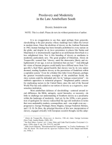 “Proslavery and Modernity in the Late Antebellum South”