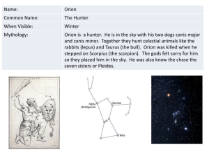 Name: Orion Common Name: The Hunter When Visible: Winter