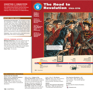The Road to Revolution 1763–1776 The Road to Revolution 1763