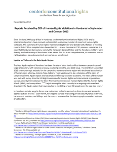 Reports Received by CCR of Human Rights Violations in Honduras