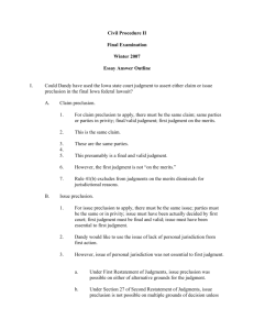 Civil Procedure II -- Winter 2007 Essay Answer Outline