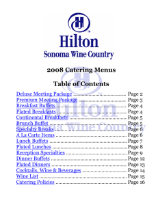 2008 Catering Menus Table of Contents