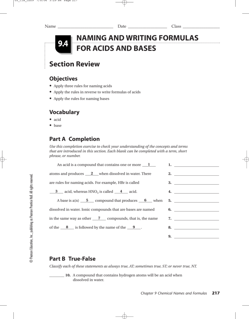 worksheet Naming Acids And Bases Worksheet Answers section review 4 southgate schools