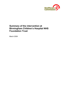 Summary of the intervention at Birmingham Children's Hospital NHS