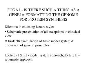 FOGA I - IS THERE SUCH A THING AS A GENE? = FORMATTING