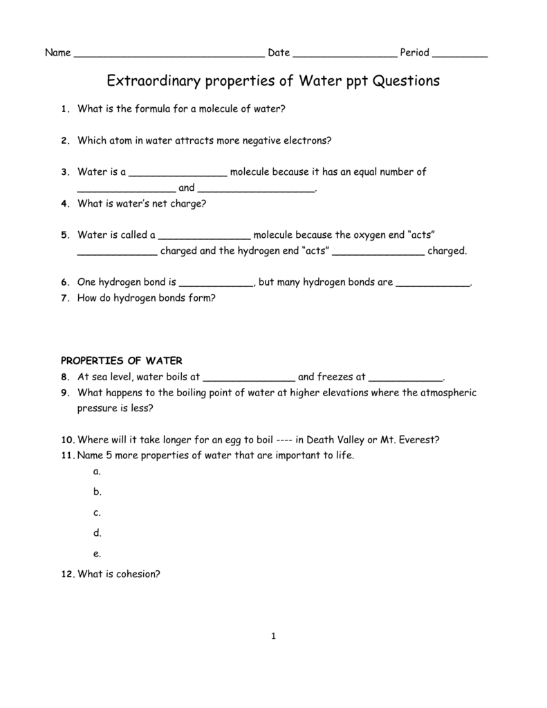 Worksheets Properties Of Water Worksheet waytoohuman Free Worksheets