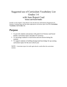 Suggested use of Curriculum Vocabulary List Grades 1