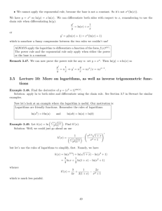 3.5 Lecture 10: More on logarithms, as well as inverse trigonometric