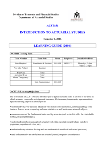 ACST151 Introduction to Actuarial Studies - Semester 1