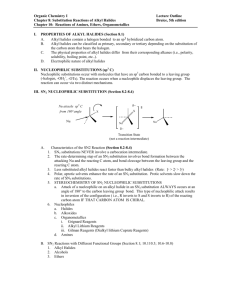 Organic Chemistry I Lecture Outline Chapter 8: Substitution