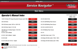 Operator's Manual Index