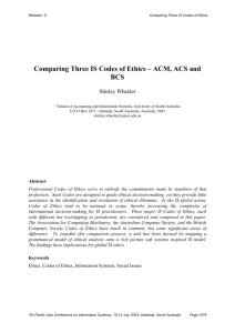Comparing Three IS Codes of Ethics – ACM, ACS and BCS