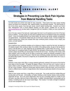 Strategies in Preventing Low Back Pain Injuries from Material