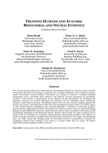 Trusting Humans and Avatars: Behavioral and Neural Evidence
