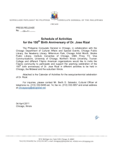 Schedule of Activities for the 150 Birth Anniversary of Dr. Jose Rizal
