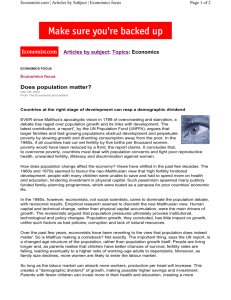 Does population matter? Articles by subject: Topics: Economics