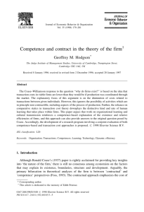 Competence and contract in the theory of the firm1
