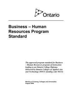 Business – Human Resources Program Standard (MCU Code