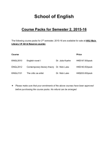 School of English Course Packs for Semester 2, 2015-16