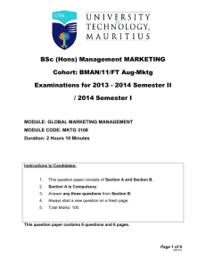 BSc (Hons) Management MARKETING Cohort: BMAN/11/FT Aug